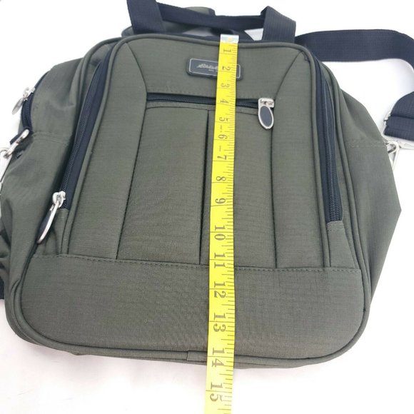 Eddie Bauer Mens Olive Green Black Retro Nylon Detachable Strap Convertible Bag - Picture 10 of 15